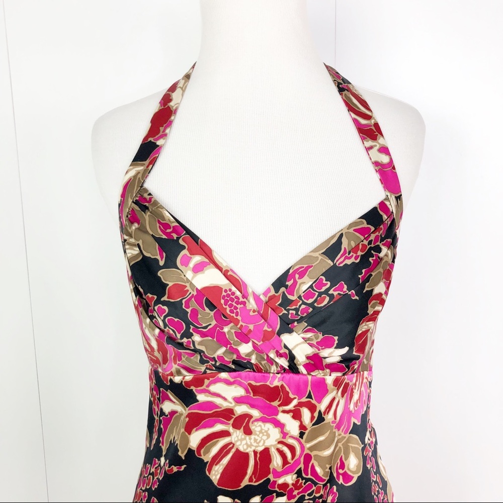Guess Floral Halter Dress in Black, Pink, Red, and Tan